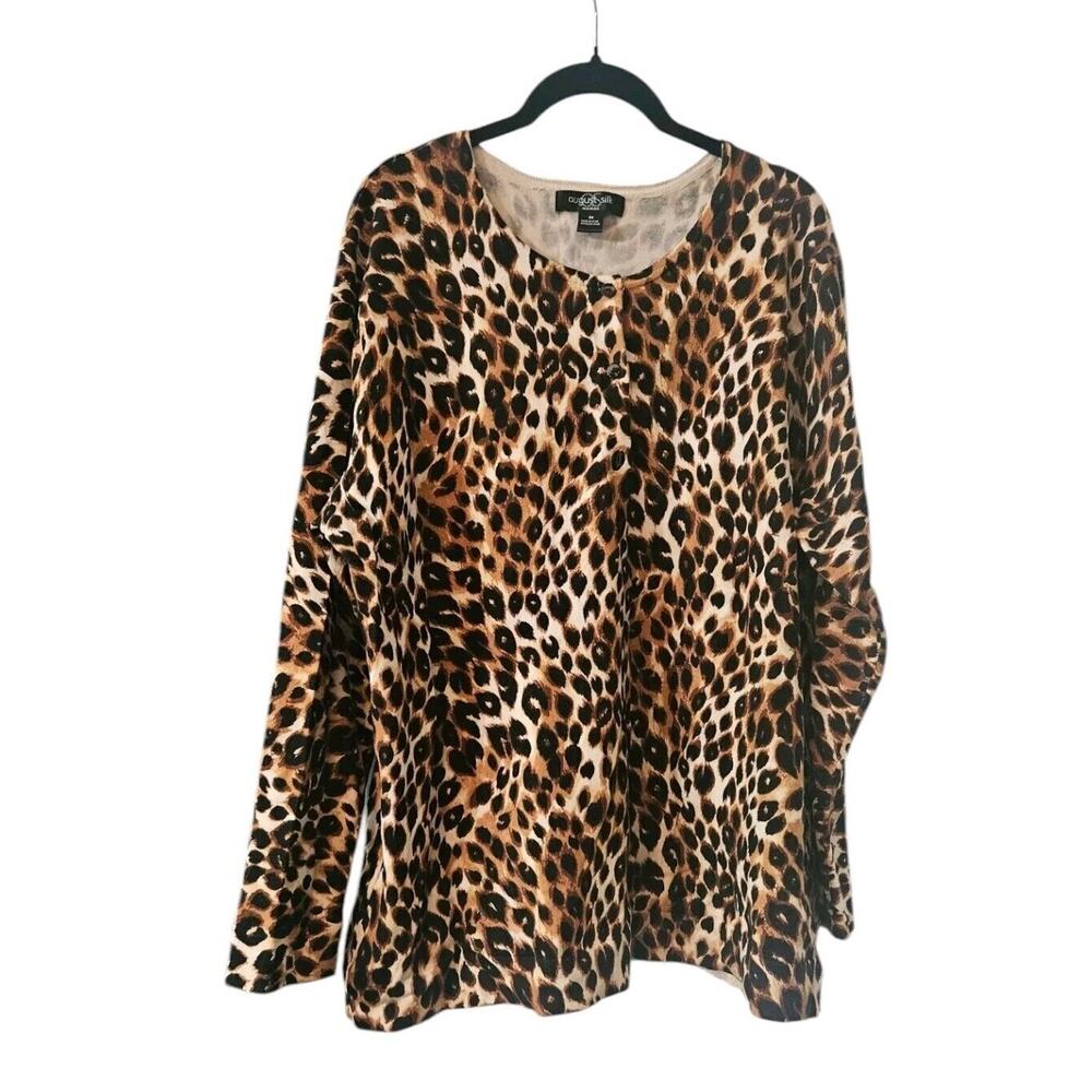 August Silk Womens 3X Animal Print Cardigan Sweater